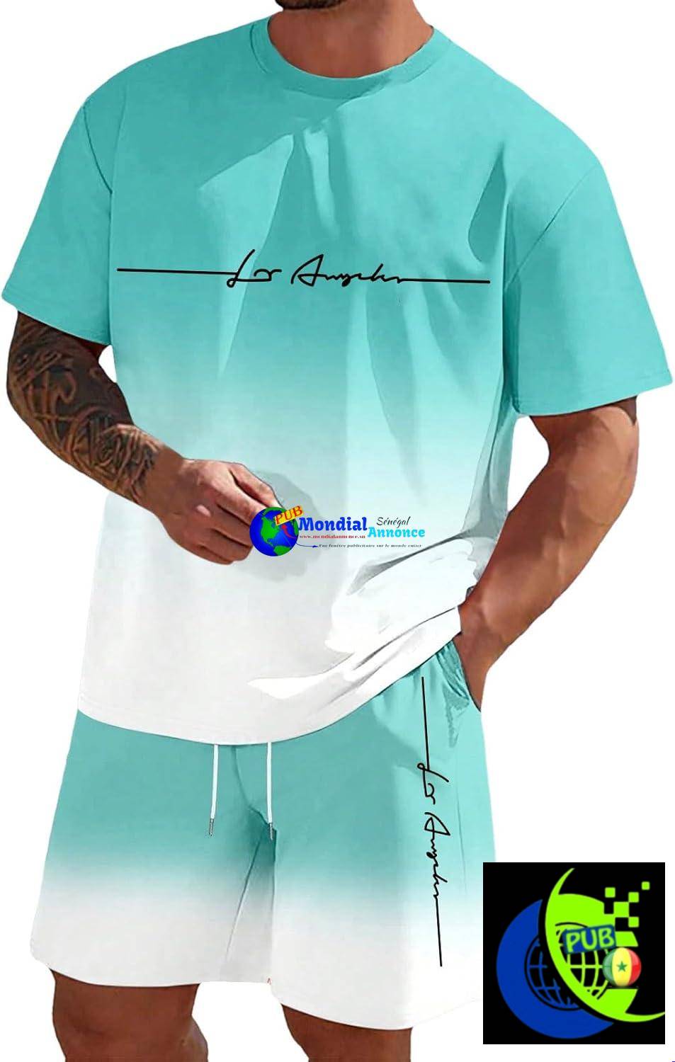 Ensemble jogging été homme 2 pièces – T-shirt imprimé et short à cordon