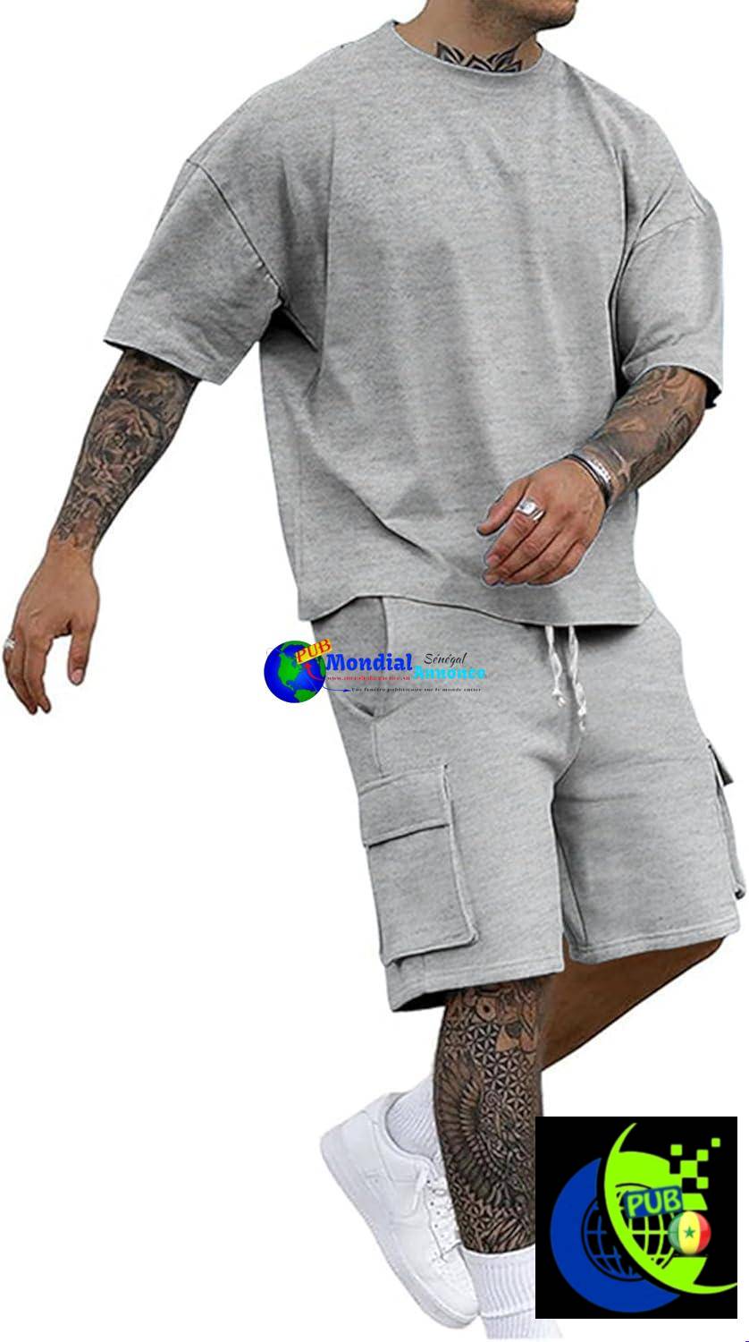 Ensemble de Survêtement d’Été Pour Homme (2 Pièces) — T-Shirt & Short à Poches