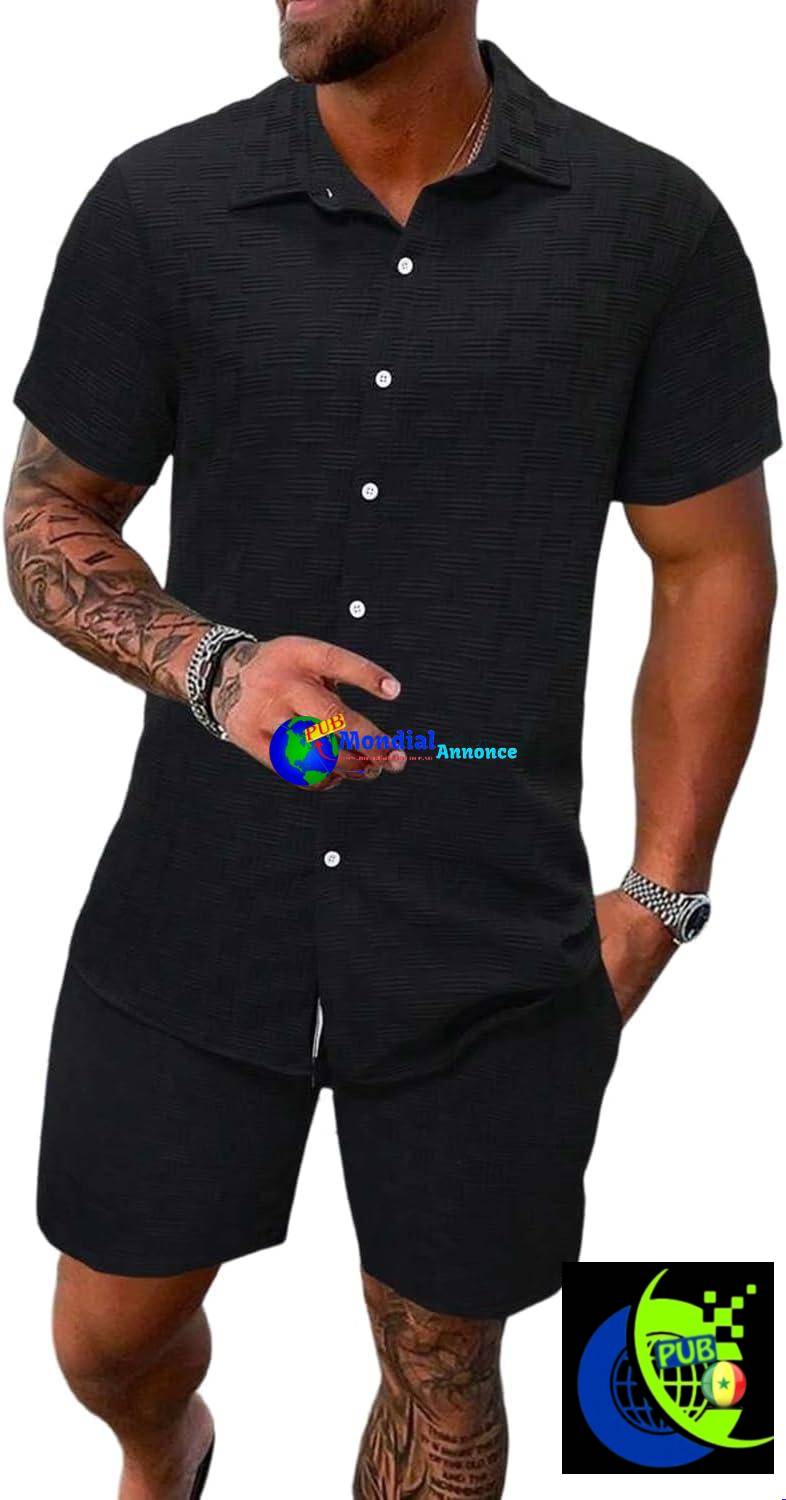 Ensemble 2 pièces homme–Chemise et short à poches