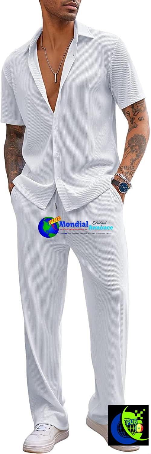 Ensemble 2 pièces pour homme (chemise et pantalon) – Tenue décontractée d’été (taille plus grande que la normale)