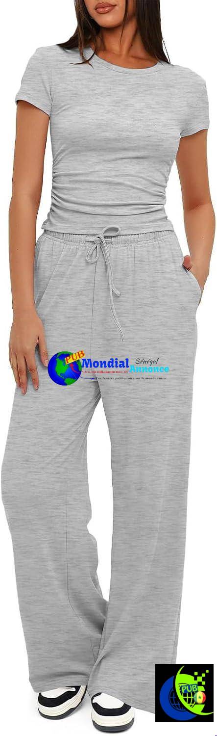 Ensemble Survêtement Femme 2 Pièces – Haut Manches Courtes & Pantalon Large