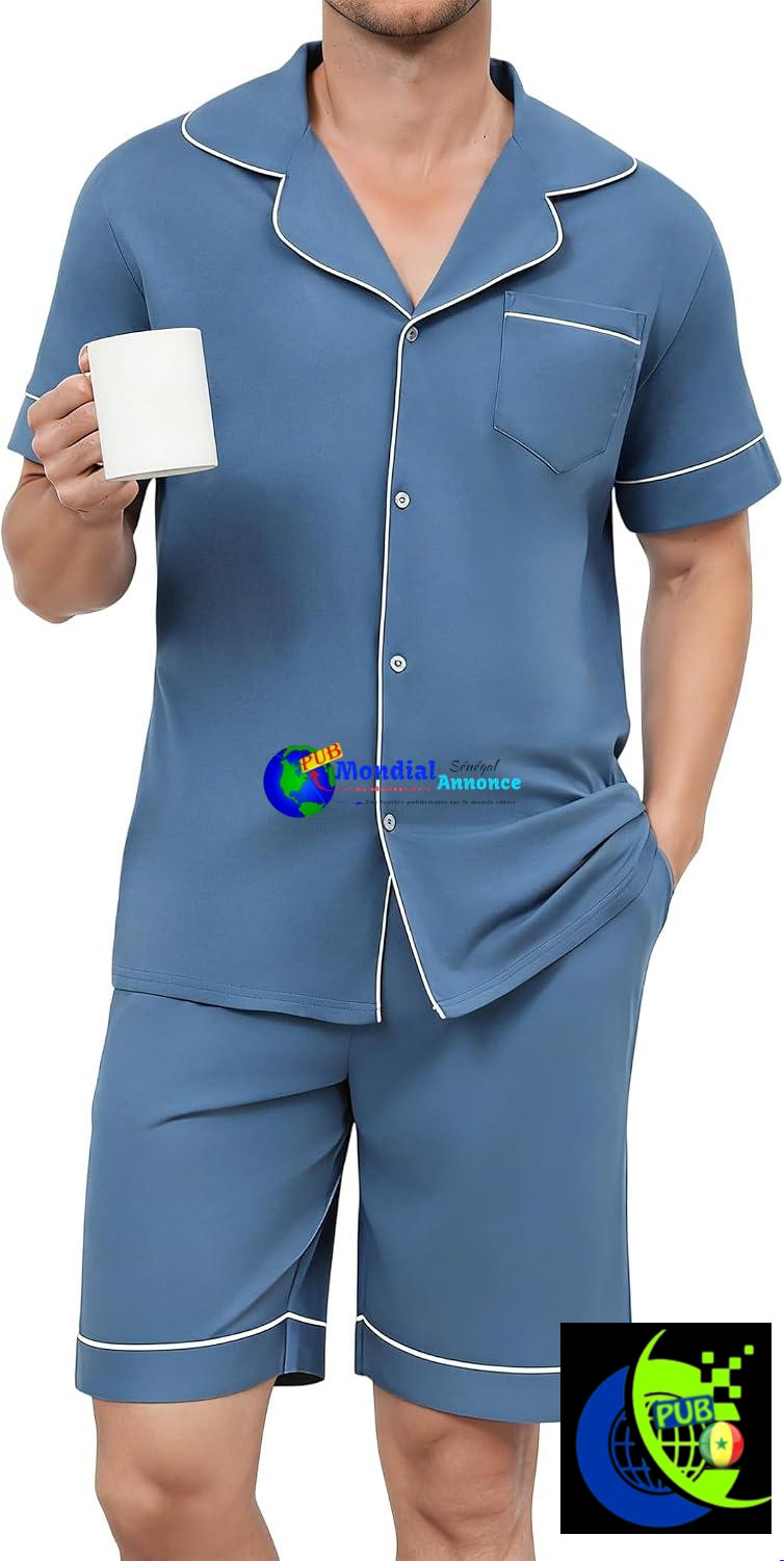 Ensemble de Pyjama Court pour Homme en Coton à Boutons