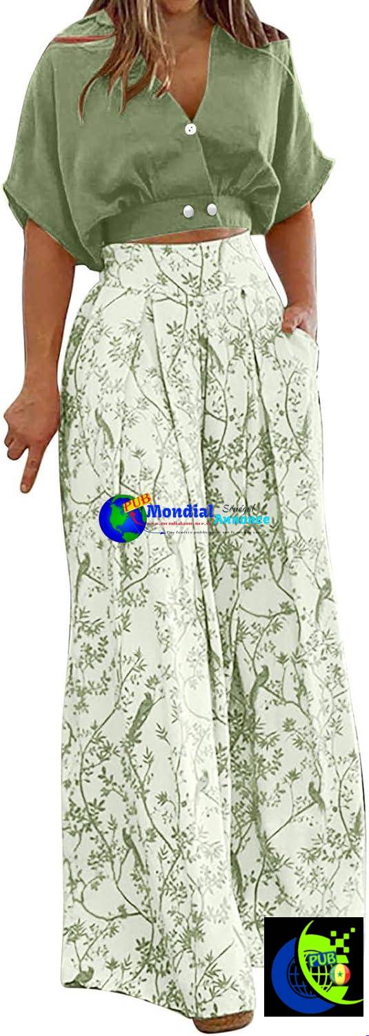 Ensemble de survêtement d’été chic et élégant pour femme – Ensemble 2 pièces ample et décontracté comprenant un t-shirt imprimé et un pantalon large Tenue de plage ou ensemble décontracté-chic à prix abordable.