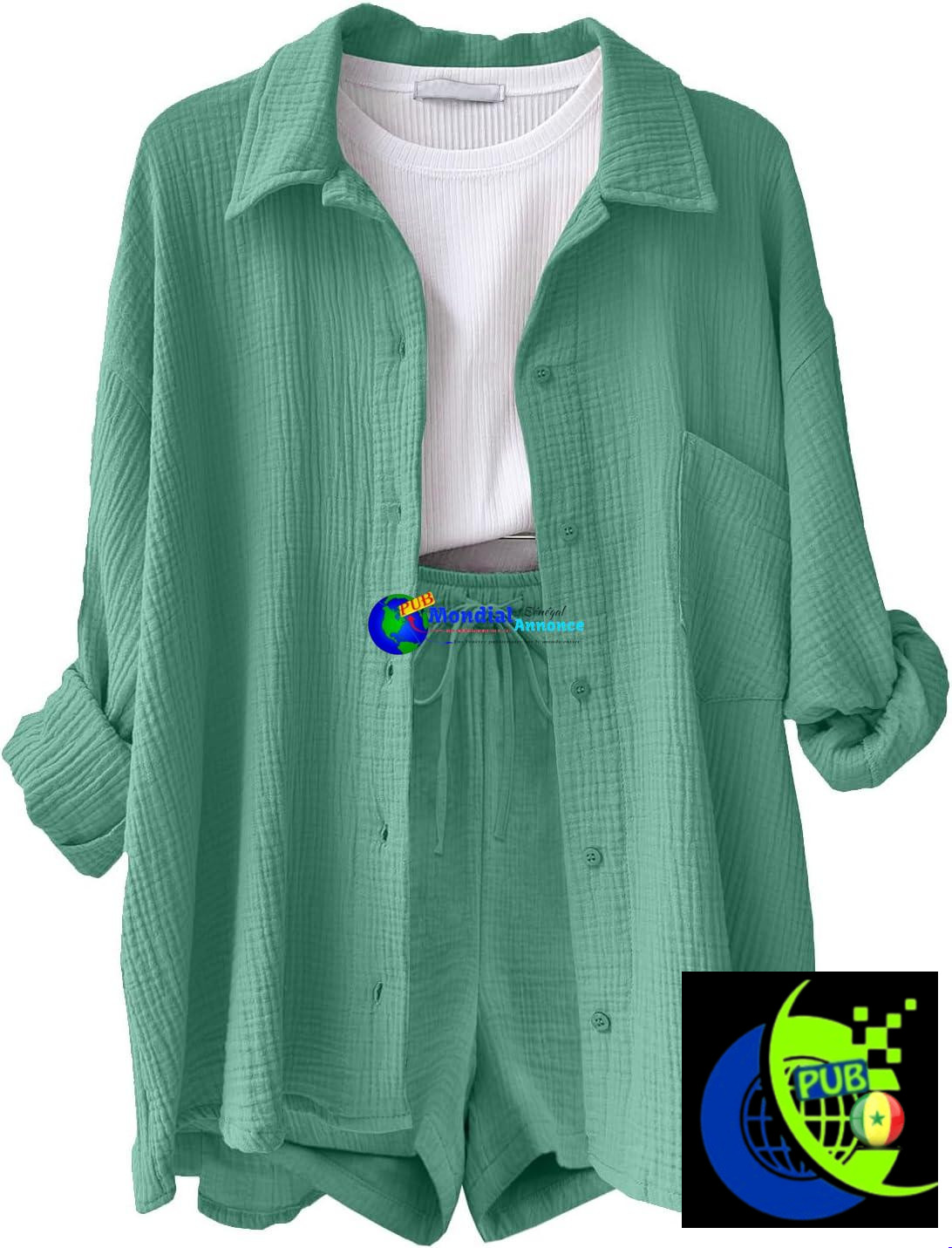 Ensemble en Lin Homewear & Été CheChury pour Femme (Chemise & Short)