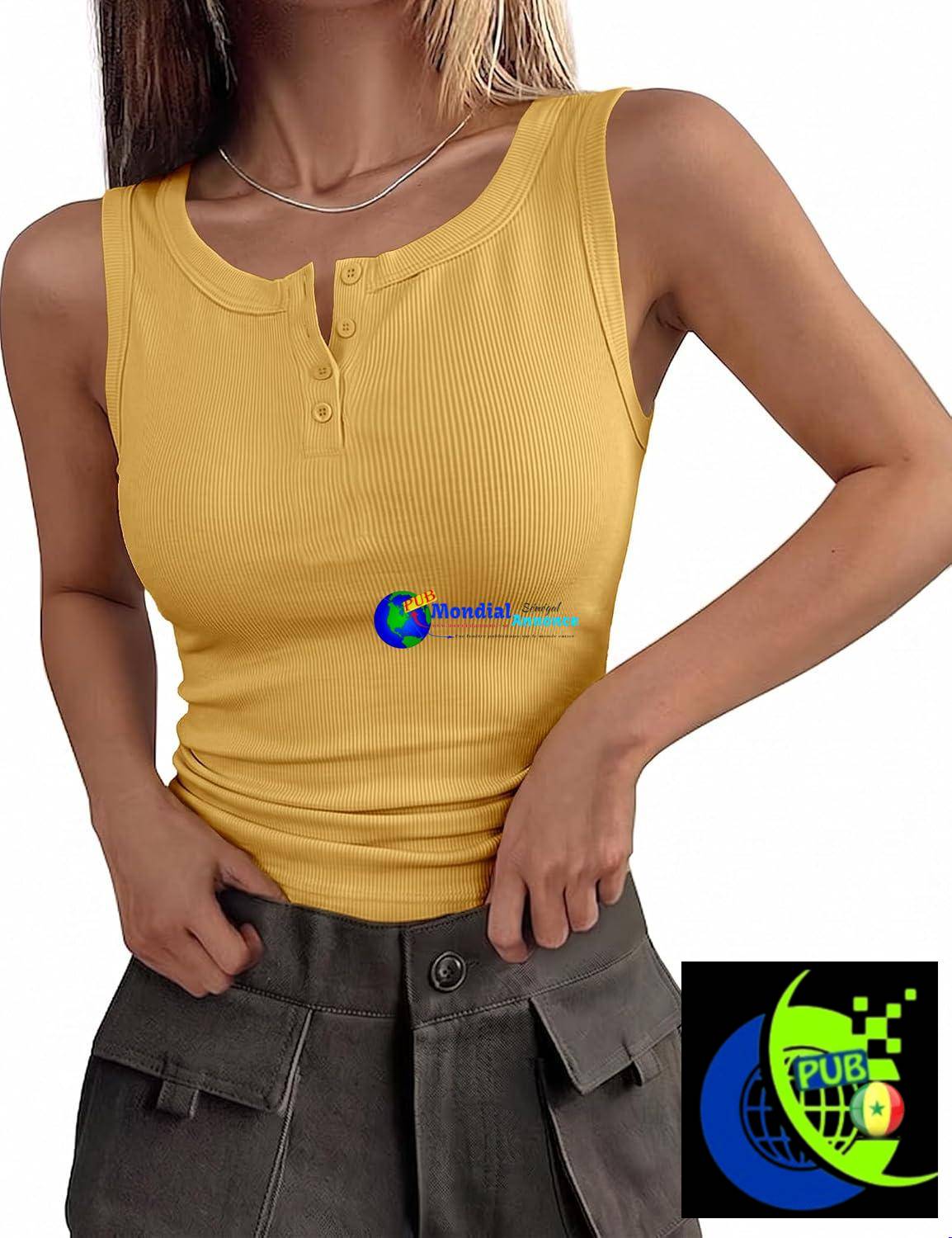 Débardeur Femme Totatuit (Col Henley & Coupe Ajustée)