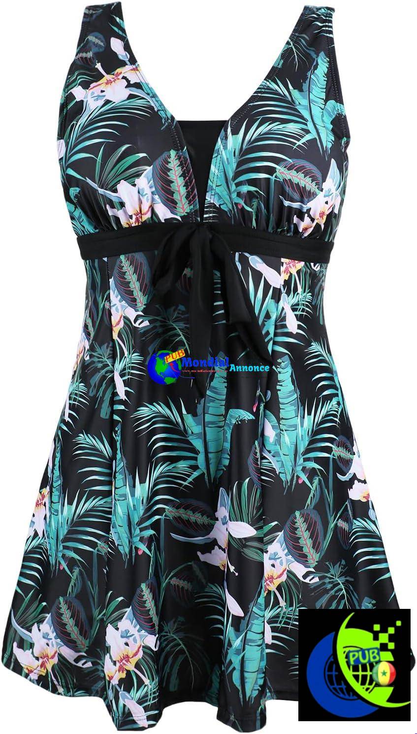 Maillot de Bain d’1 Pièce pour Femme Ecupper – Style Rétro avec Jupe à Volants & Effet Ventre Plat