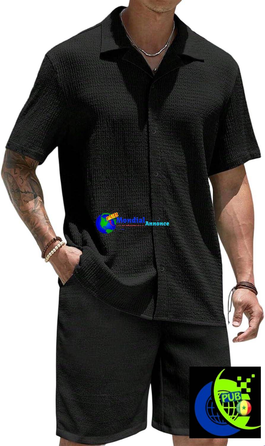 Ensemble 2 pièces pour homme : ensemble de sport d’été décontracté comprenant un t-shirt à manches courtes et un short, respirant, idéal pour les vacances et la plage.