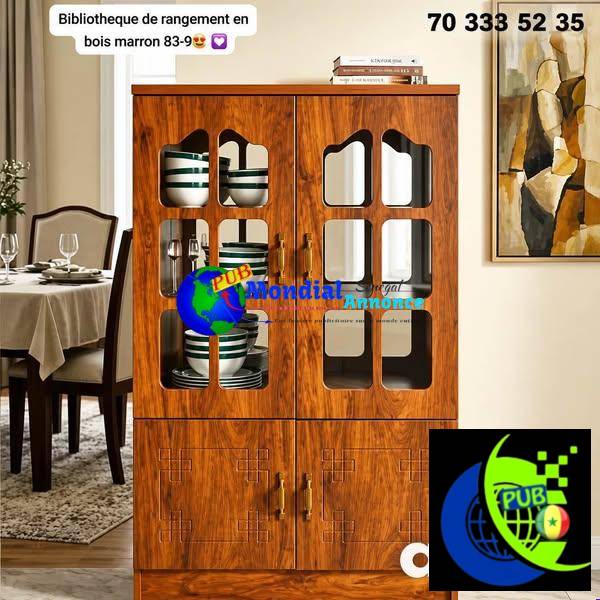 Meuble de rangement multifonction en bois–Vaisselier, bibliothèque ou armoire de bureau