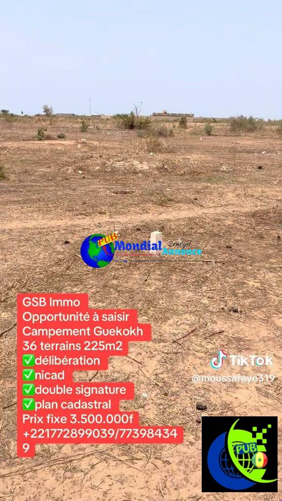 Terrains de 225 m² à Campement Guekokh Avec NICAD et Plan Cadastral À partir de 3 500 000 FCFA