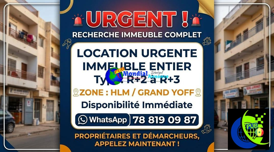 Recherche urgente immeuble R+2 à R+3 à louer aux HLM