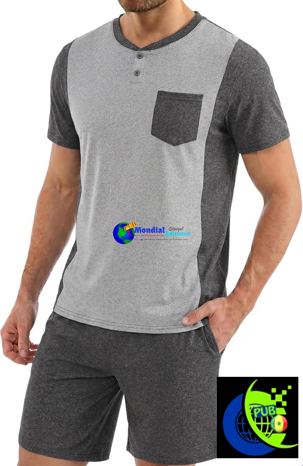 Ensembles de Pyjamas Courts Homme (T-Shirt & Short en Coton Doux) disponibles