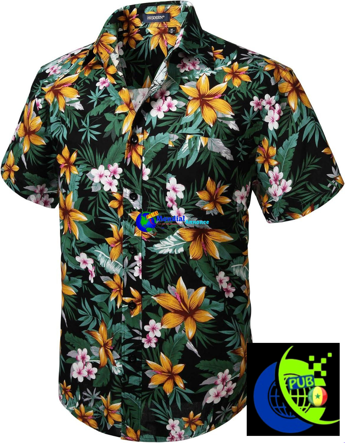 Chemise hawaïenne homme HISDERN–Manches courtes, motif Aloha et poche poitrine