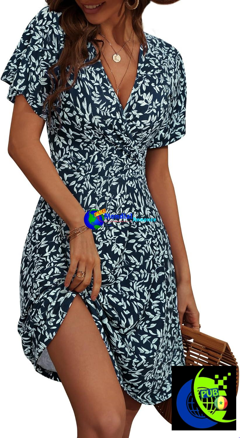 Robe Décontractée pour Femme Coupe Portefeuille Floral