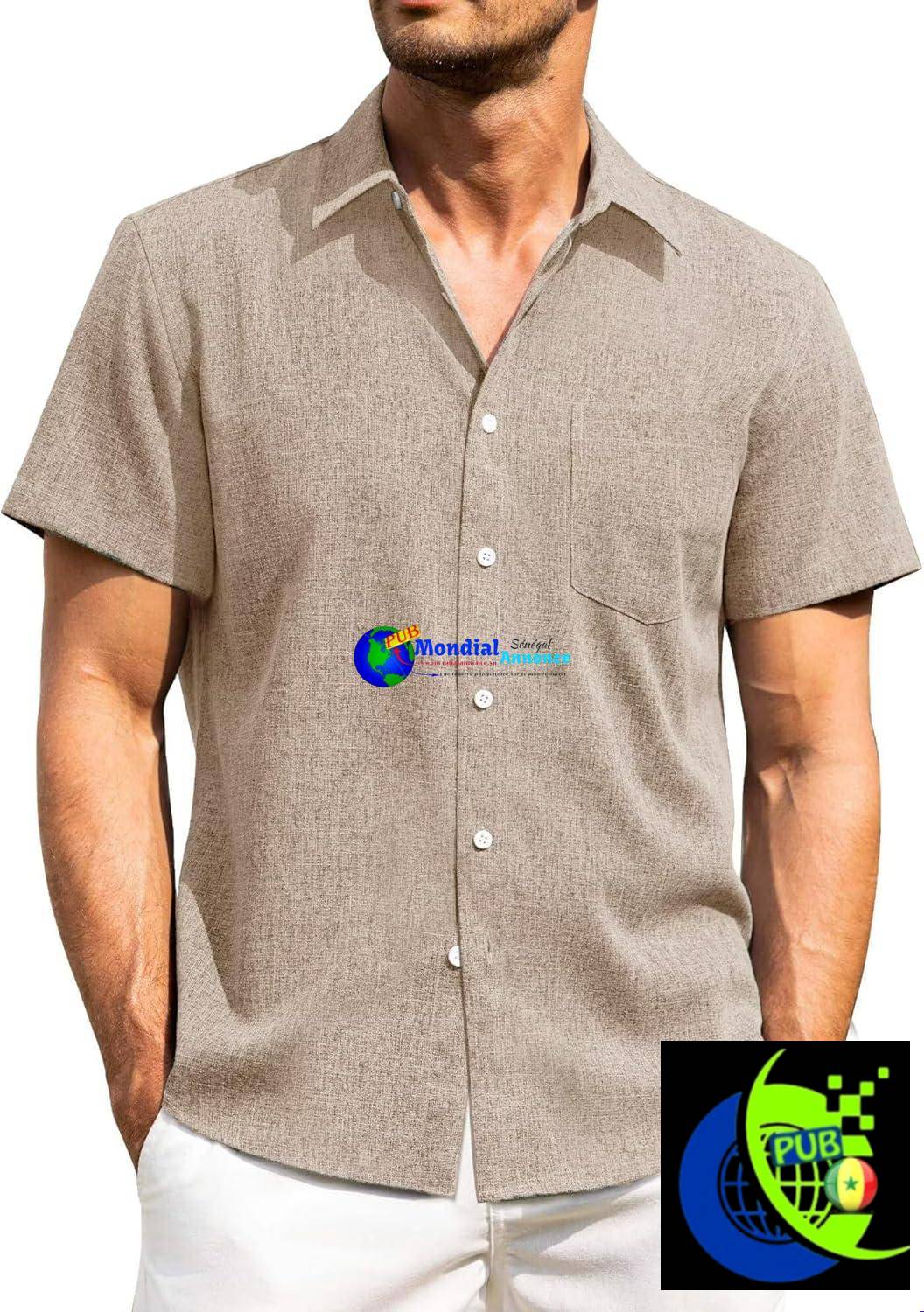 Chemise d’été homme en lin à manches courtes avec poche poitrine