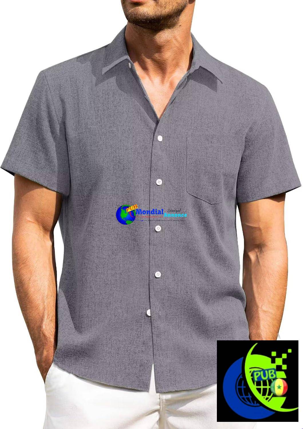 Chemise d’été décontractée en lin pour homme à manches courtes et poche poitrine