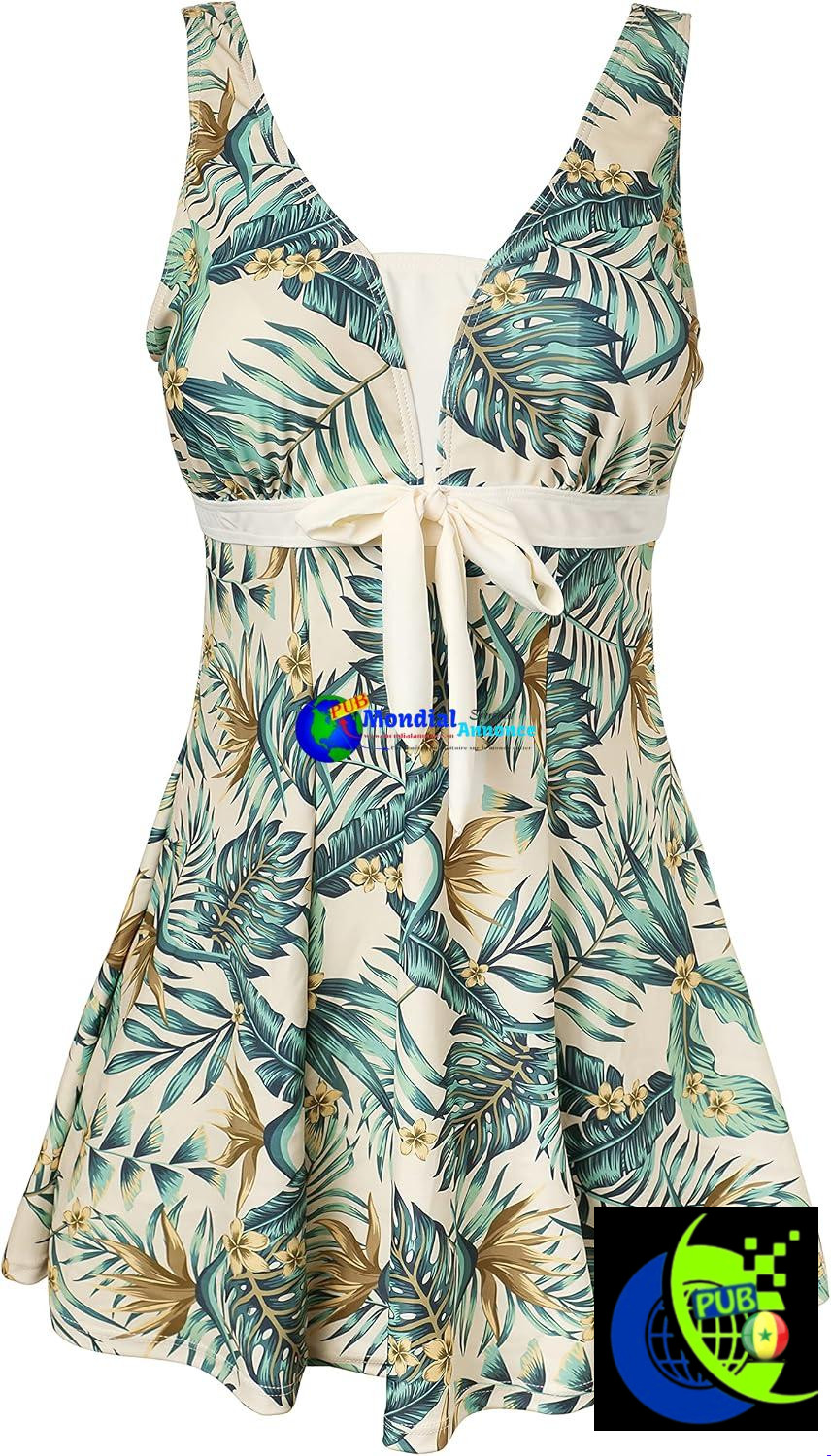 Maillot de Bain Une Pièce Femme Ecupper Style Rétro Jupe à Volants Effet Ventre Plat & Push-Up