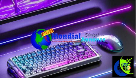 Lenovo Legion Y7MG gaming mouse shown with RGB gaming setup