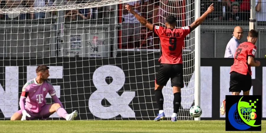 machtlos bayern torwart ulreich li schaut dem ball hinterher wehen wiesbadens torschuetze schleimer