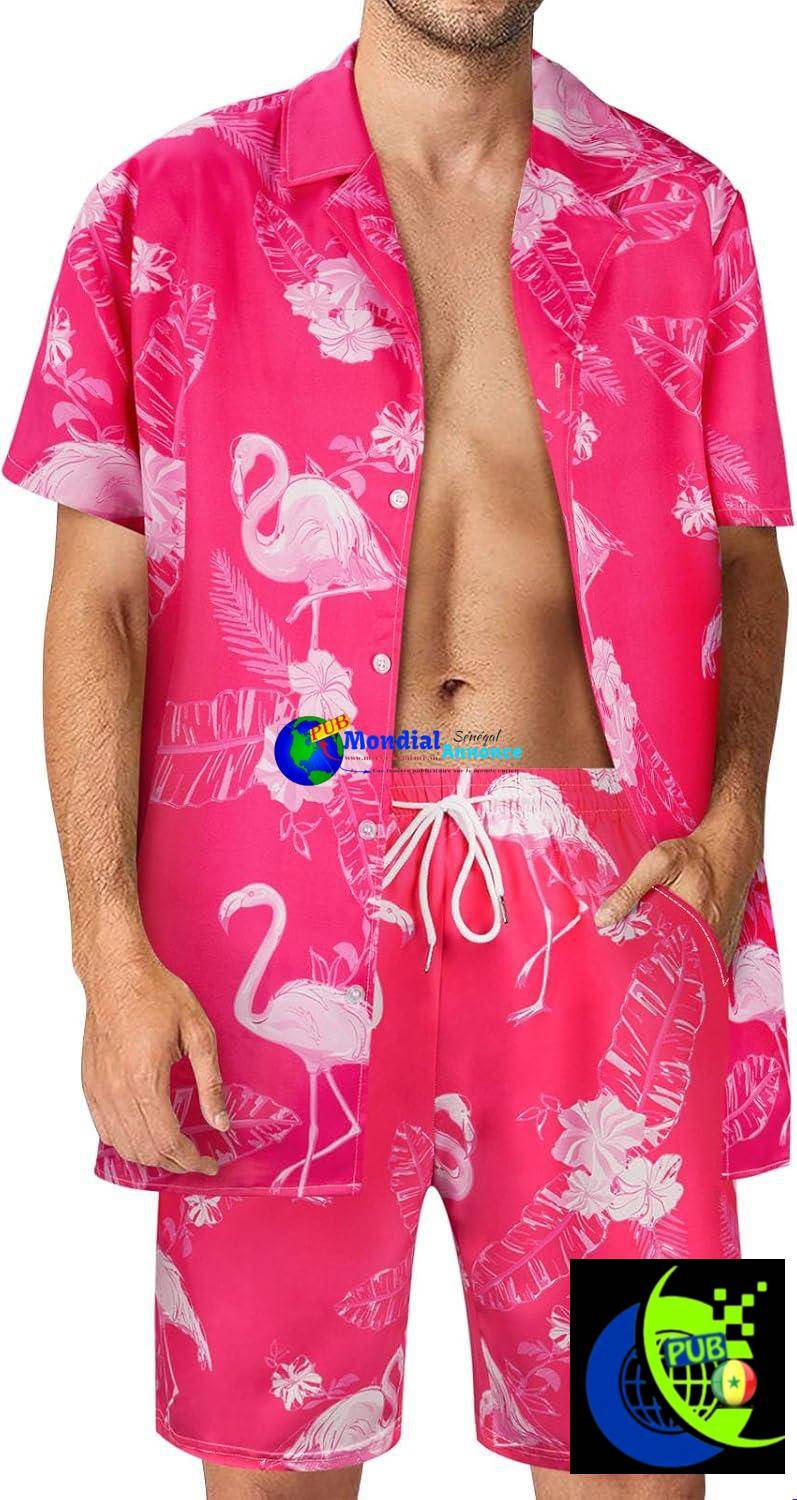 Ensemble hawaïen homme Aomig 2 pièces–Chemise Aloha et short à cordon