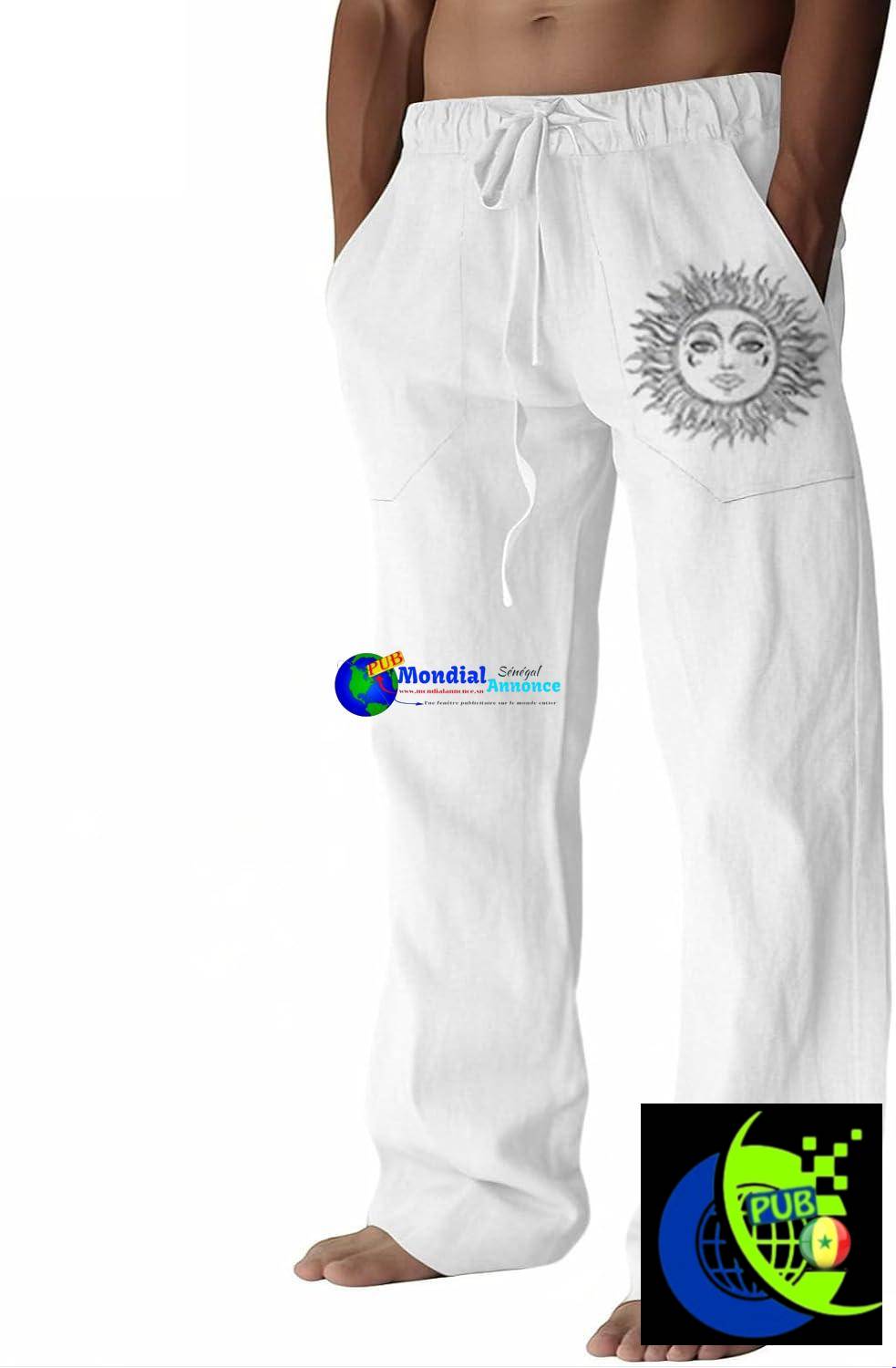 Pantalon en lin pour homme – Coton léger, coupe ample, style décontracté
