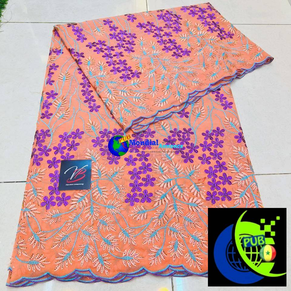 Voile brodé Dubaï vendu en coupon de 5 yards à 80.000 F CFA