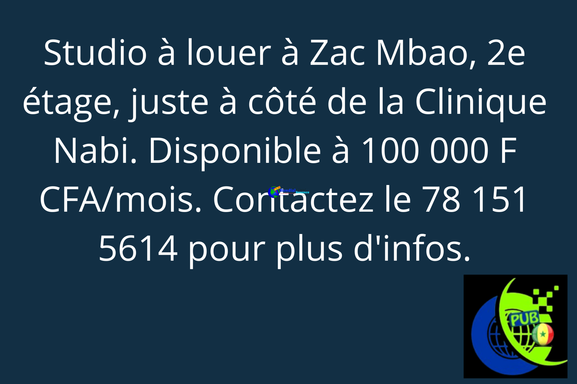 Studio à Louer à Zac Mbao – 2e Étage, Proche Clinique Nabi | 100 000 F CFA/Mois