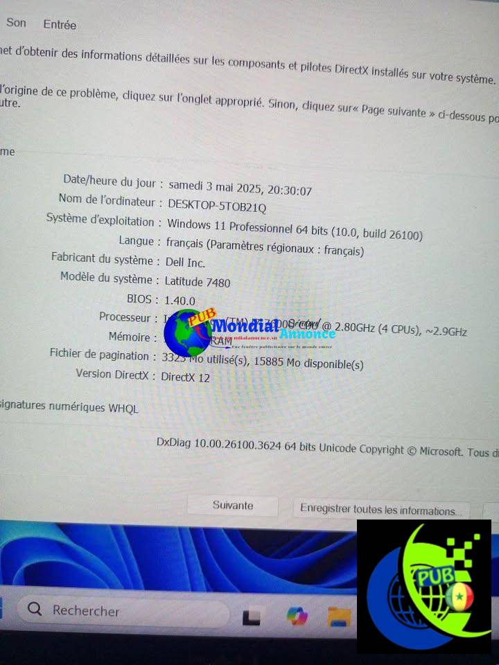 Dell Latitude 7480 à vendre – Core i7 7ème Génération