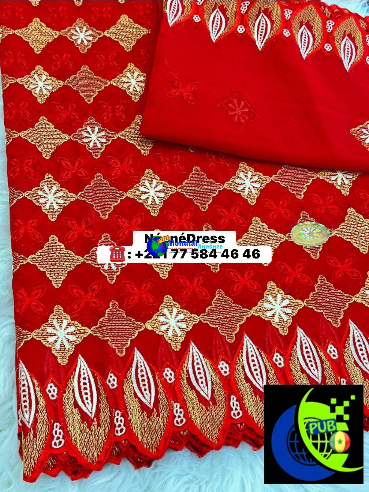 Élégance Assurée : Voile Suisse Brodé Certifié avec Foulard – 5 Yards