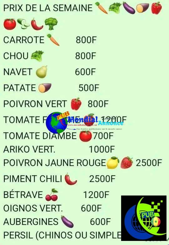 Vente de Légumes Frais à Dakar. Contact : 77 447 00 49