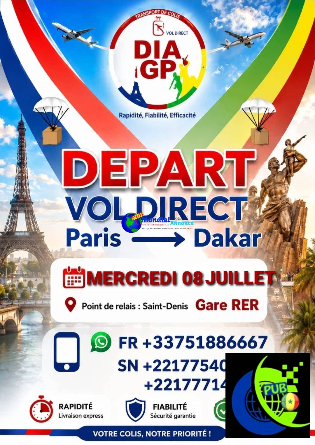 Transport de Colis entre Paris et Dakar avec DIA GP – Prochain Départ le 08 Juillet