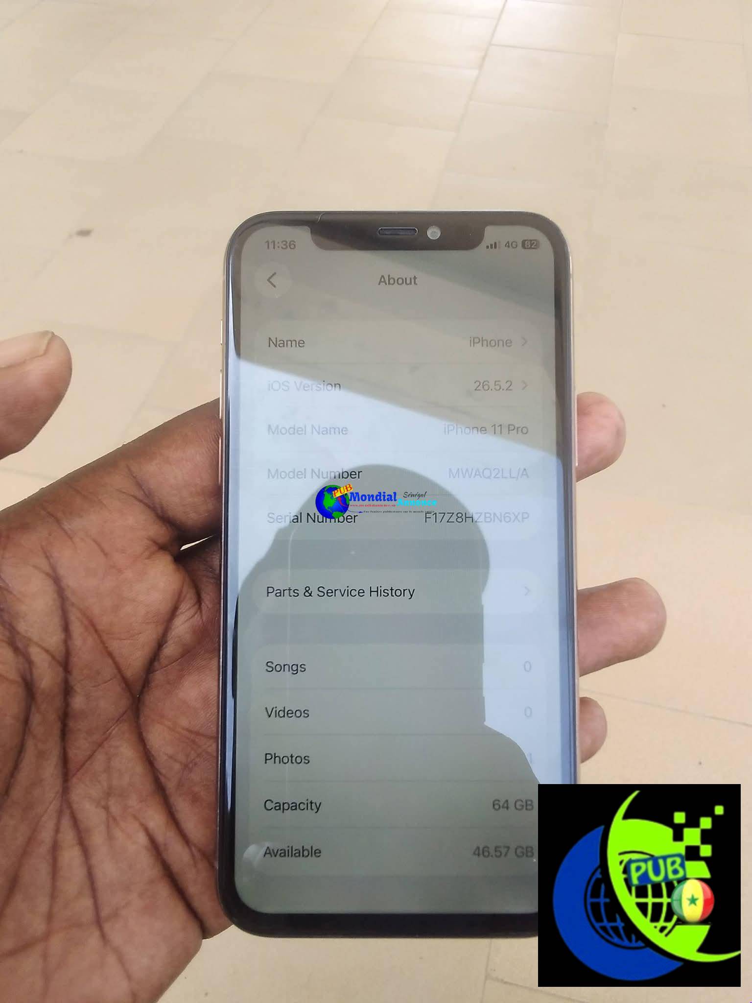 iPhone 11 Pro 64 Go (Batterie 72%, Face ID) disponible à Dakar