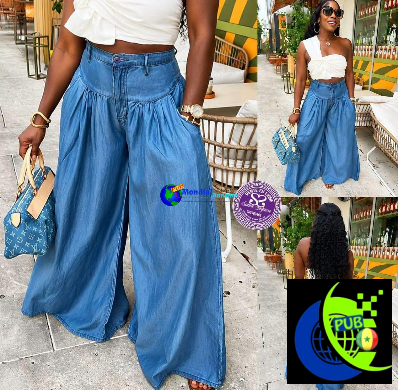 Vente : Pantalon Jeans pour Femmes en Bas Large Original à Dakar. Prix : 12 000 F CFA