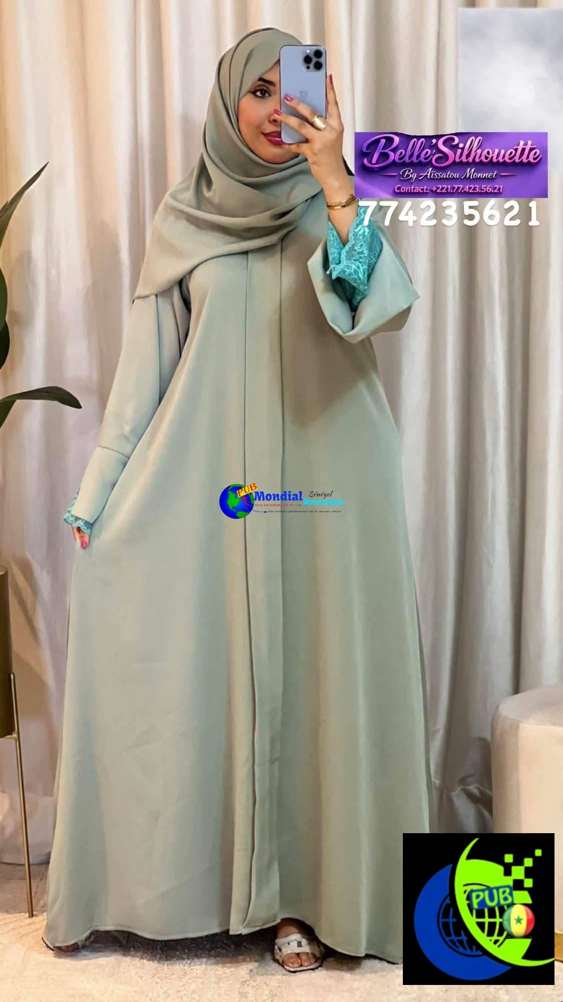 Abaya Moderne avec Foulard Assorti (Double Manche Dentelle) disponible pour femmes