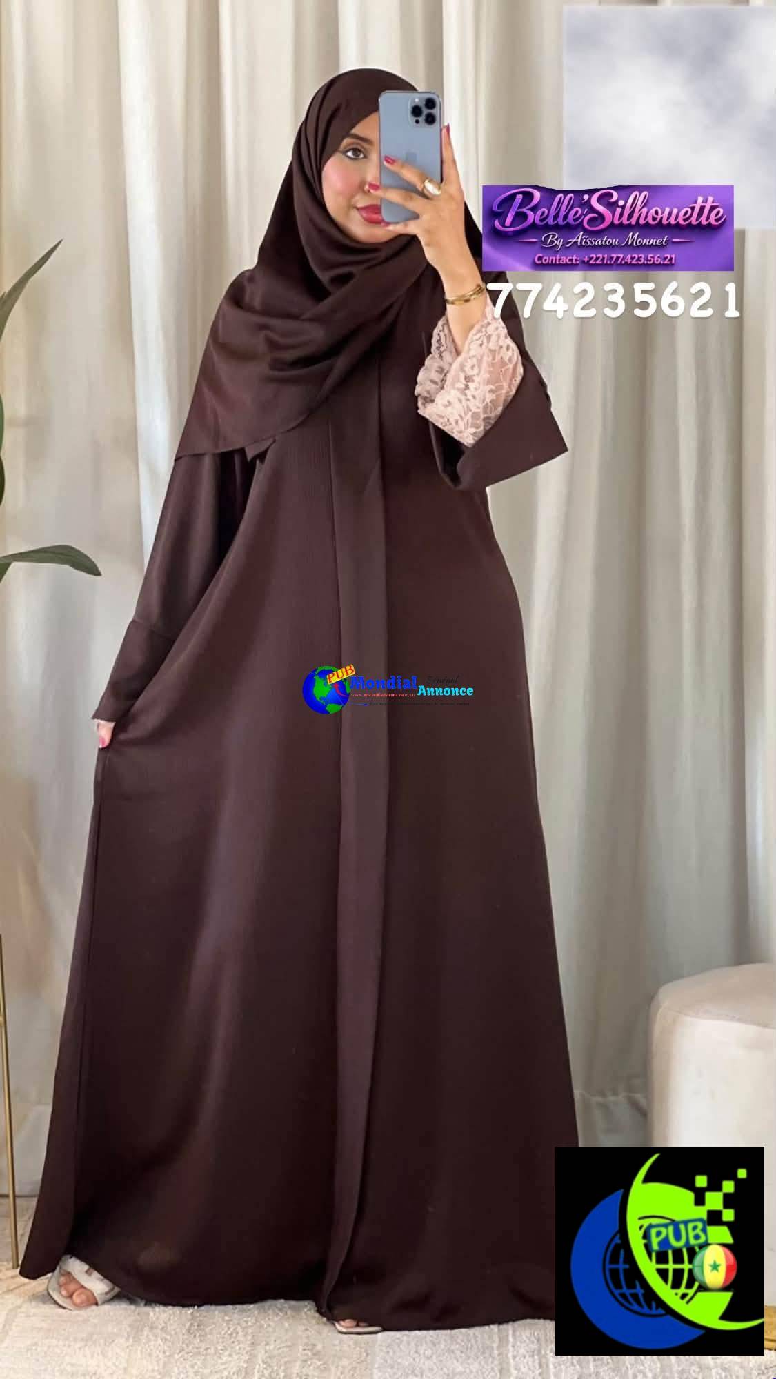 Abaya Moderne avec Foulard Assorti (Double Manche Dentelle) disponible pour femmes