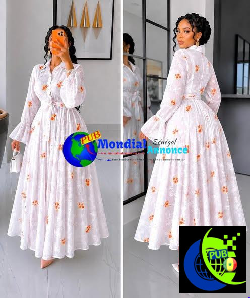 Robe brodée en coton avec dessous à 10 000 FCFA