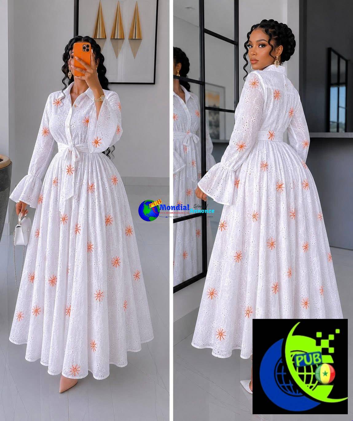 Robe brodée en coton avec dessous à 10 000 FCFA