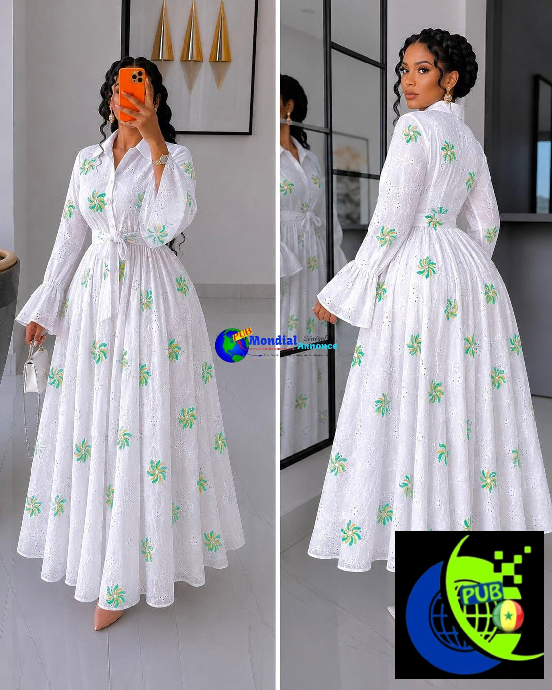 Robe brodée en coton avec dessous à 10 000 FCFA