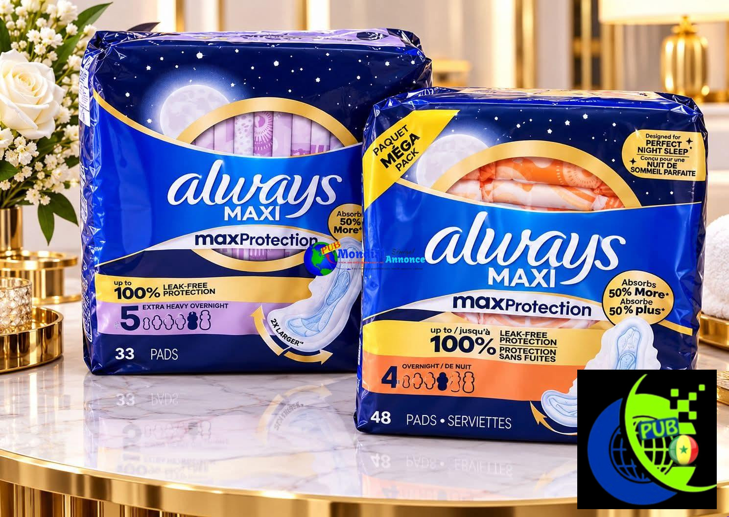 Serviettes Hygiéniques de Marque Always disponibles. Tél : 777206140