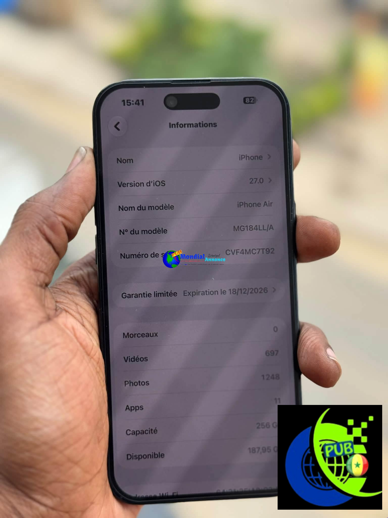 iPhone Air de 256 Go (Batterie 100%) à vendre à Dakar