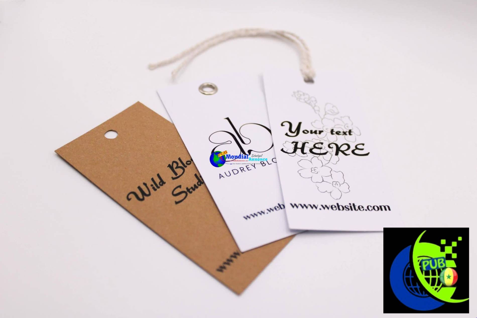 Étiquettes Élégance Chic en Carton pour Stylistes & Tailleurs à Dakar. Contact : 763534747