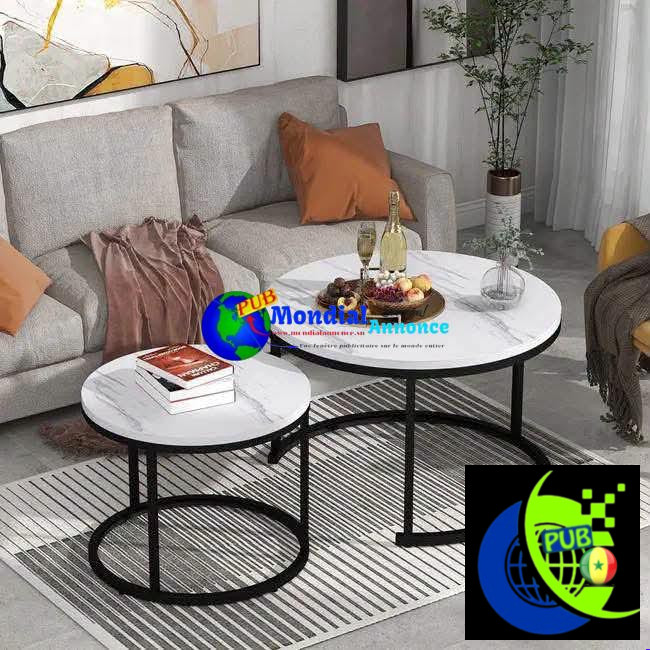Tables Basses 2 Pièces (Verre / Effet Marbre) disponibles à 20 000 F CFA