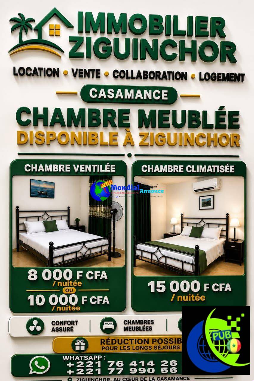 🏠 Chambre meublée climatisée à louer à Ziguinchor
