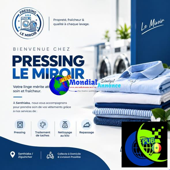 Pressing Le Miroir à Santhiaba, Ziguinchor : lavage, repassage et collecte à domicile 77 803 81 93