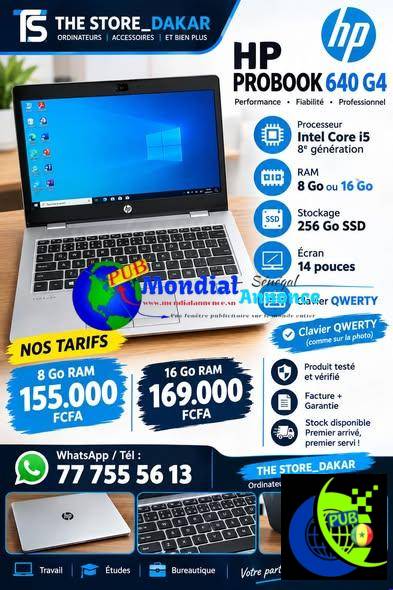 HP ProBook 640 G4 Core i5 8e génération SSD 256 Go – À partir de 155 000 FCFA