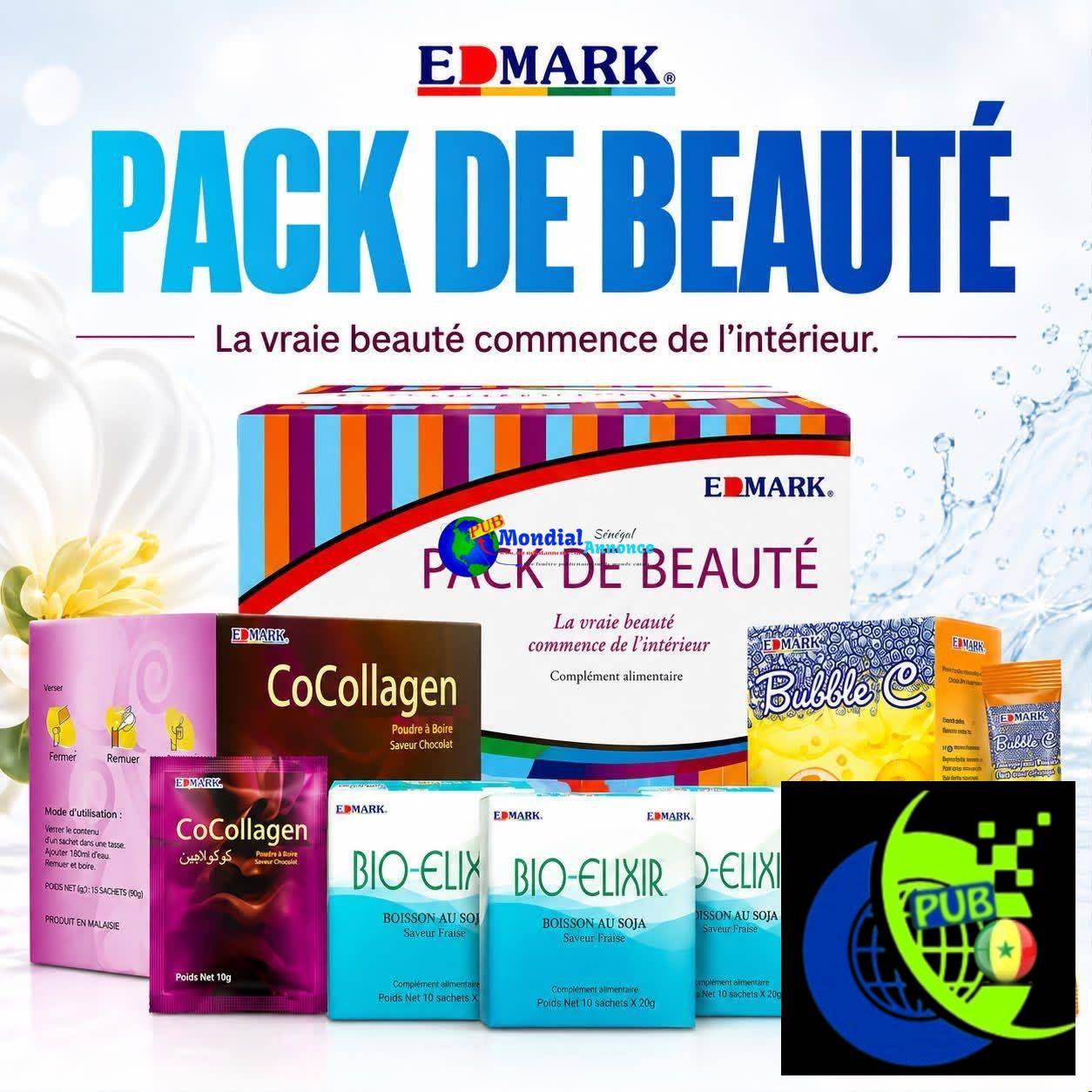 Pack Beauté EDMARK : Bio Elixir, CoCollagen et Bubble C