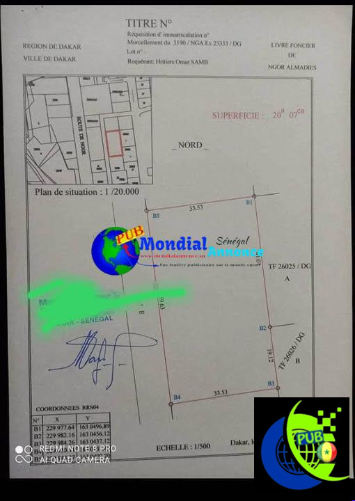 Terrain de 1 000 m² à vendre au rond-point des Almadies – Dakar